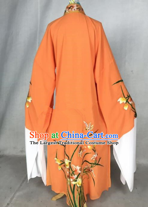 Chinese Traditional Beijing Opera Niche Embroidered Orchid Orange Robe Ancient Number One Scholar Costume for Men