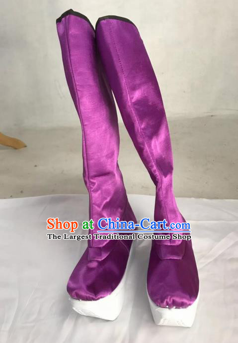 Traditional China Beijing Opera Officer Purple Boots Ancient Chinese Peking Opera Takefu Shoes