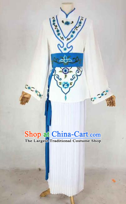 Chinese Traditional Peking Opera Actress Maidservant White Dress Ancient Country Lady Costume for Women