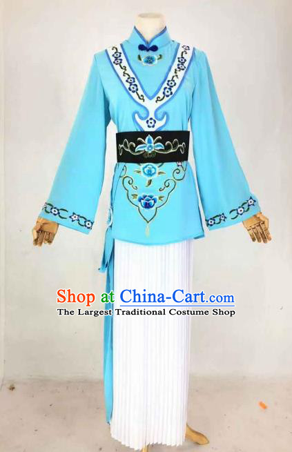 Chinese Traditional Peking Opera Actress Maidservant Blue Dress Ancient Country Lady Costume for Women