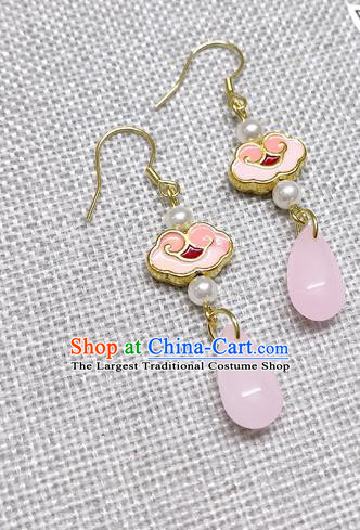Chinese Traditional Hanfu Pink Cloisonne Cloud Earrings Ancient Princess Ear Accessories for Women