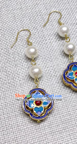 Chinese Traditional Hanfu Cloisonne Flower Earrings Ancient Princess Ear Accessories for Women