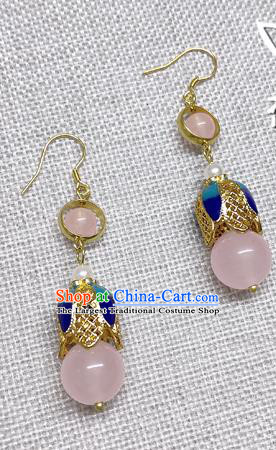 Chinese Traditional Hanfu Pink Bead Magnolia Earrings Ancient Princess Ear Accessories for Women