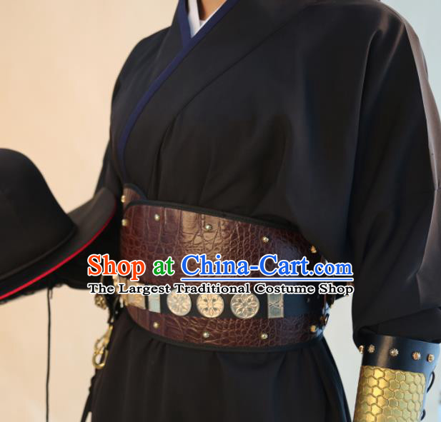 Chinese Traditional Hanfu Belts Ancient Ming Dynasty Swordsman Leather Waistband for Men