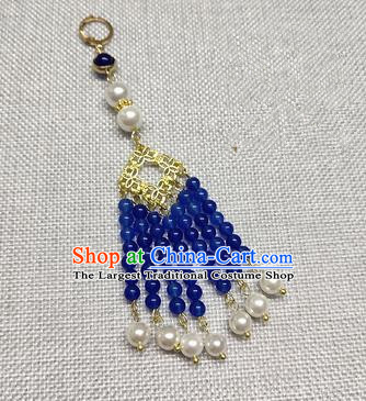 Chinese Traditional Hanfu Royal Blue Beads Tassel Brooch Accessories Ancient Qing Dynasty Queen Breastpin Pendant for Women