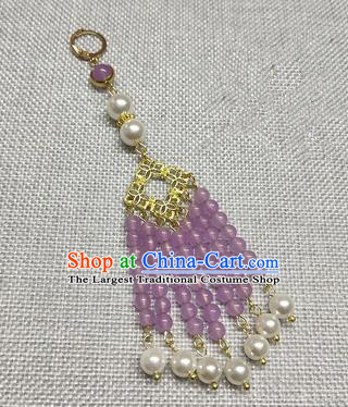 Chinese Traditional Hanfu Lilac Beads Tassel Brooch Accessories Ancient Qing Dynasty Queen Breastpin Pendant for Women
