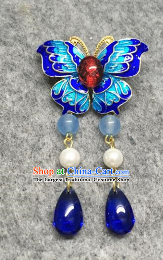 Chinese Traditional Hanfu Pendant Accessories Palace Blueing Butterfly Cloud Brooch Ancient Qing Dynasty Queen Breastpin for Women