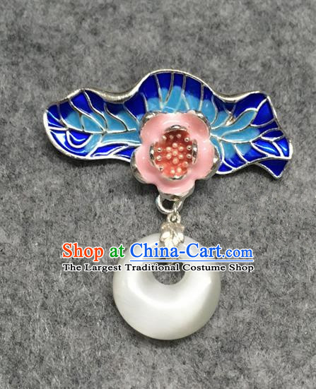 Chinese Traditional Hanfu Accessories Blueing Lotus Leaf Brooch Ancient Qing Dynasty Queen Breastpin for Women