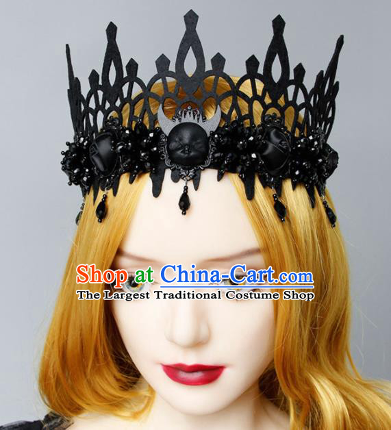Top Grade Halloween Cosplay Gothic Witch Black Royal Crown Fancy Ball Handmade Hair Accessories for Women