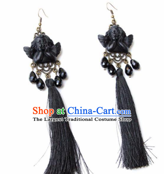 Top Grade Handmade Halloween Cosplay Gothic Earrings Fancy Ball Black Tassel Ear Accessories for Women