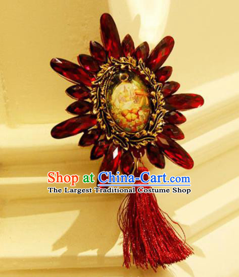 Handmade Gothic Red Crystal Brooch Accessories Halloween Fancy Ball Cosplay Breastpin for Women