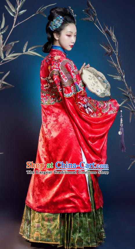 Traditional Chinese Ming Dynasty Court Countess Red Hanfu Dress Ancient Imperial Empress Wedding Costumes for Women