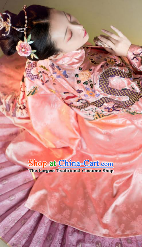 Traditional Chinese Ming Dynasty Imperial Concubine Pink Hanfu Dress Ancient Court Countess Costumes for Women