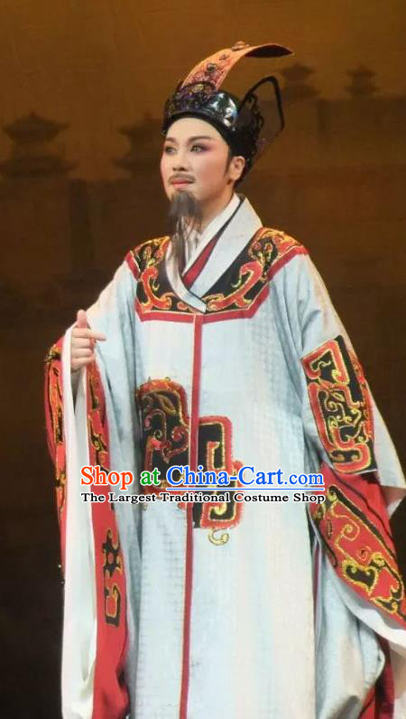 Chinese Ancient Drama Qin Dynasty Prime Minister Li Si White Costumes and Hat Complete Set