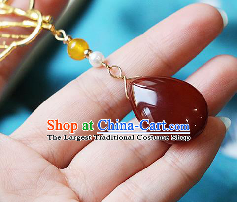 Chinese Ancient Ming Dynasty Imperial Consort Agate Brooch Pendant Traditional Hanfu Court Accessories for Women