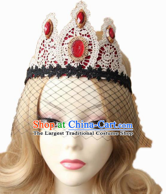 Handmade Halloween Cosplay White Lace Headwear Fancy Ball Stage Show Royal Crown for Women