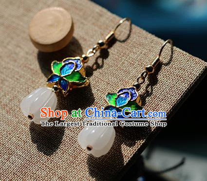 Chinese Traditional Hanfu Jade Blueing Ear Accessories Ancient Qing Dynasty Princess Earrings for Women