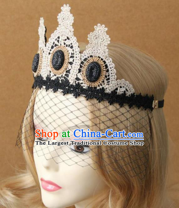 Handmade Halloween Cosplay Black Gem Headwear Fancy Ball Stage Show Royal Crown for Women
