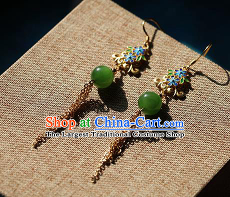 Chinese Traditional Hanfu Blueing Tassel Ear Accessories Ancient Qing Dynasty Princess Earrings for Women