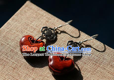 Chinese Traditional Hanfu Red Rosewood Ear Accessories Ancient Qing Dynasty Princess Earrings for Women