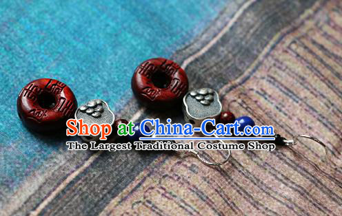 Chinese Traditional Hanfu Rosewood Ear Accessories Ancient Qing Dynasty Princess Earrings for Women