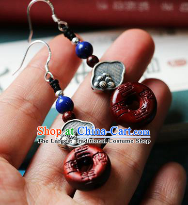 Chinese Traditional Hanfu Rosewood Ear Accessories Ancient Qing Dynasty Princess Earrings for Women