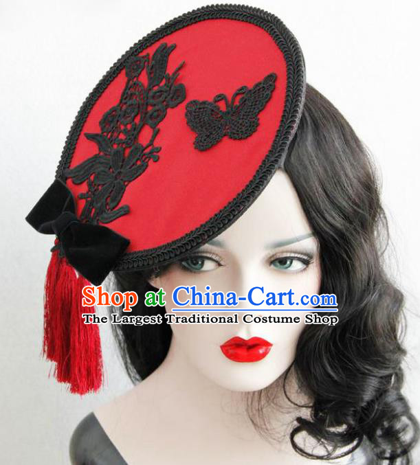 Halloween Handmade Cosplay Queen Red Tassel Top Hat Fancy Ball Stage Show Headwear for Women