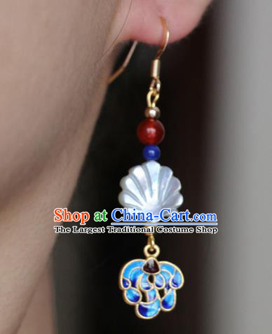 Chinese Traditional Hanfu Cloisonne Shell Ear Accessories Ancient Qing Dynasty Princess Earrings for Women