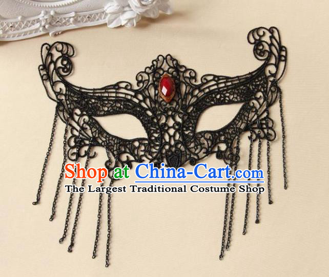 Handmade Halloween Venice Carnival Black Lace Tassel Mask Fancy Ball Cosplay Bride Stage Show Face Masks Accessories for Women