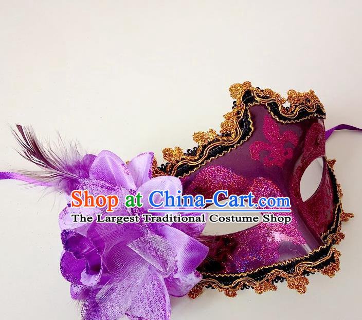 Handmade Venice Carnival Purple Mask Halloween Fancy Ball Cosplay Stage Show Face Masks Accessories for Women