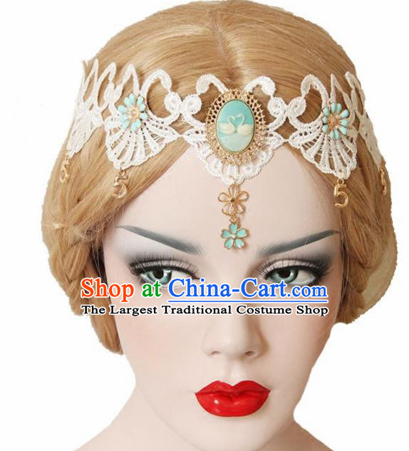 Halloween Handmade Cosplay Queen White Lace Hair Clasp Fancy Ball Stage Show Headwear for Women