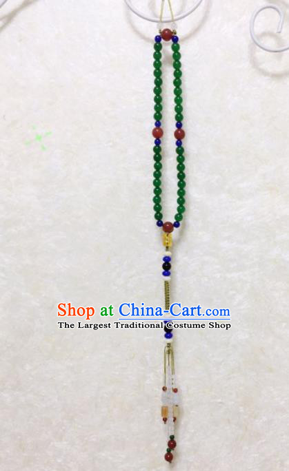 Chinese Traditional Hanfu Green Beads Breastpin Accessories Ancient Qing Dynasty Imperial Consort Brooch Pendant for Women