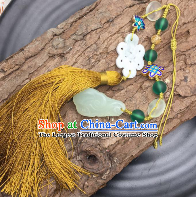 Chinese Traditional Hanfu Yellow Tassel Breastpin Accessories Ancient Qing Dynasty Imperial Consort Brooch Pendant for Women