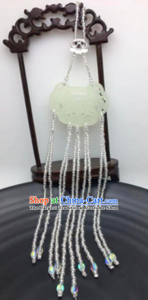 Chinese Traditional Hanfu Jade Tassel Breastpin Accessories Ancient Qing Dynasty Imperial Consort Brooch Pendant for Women