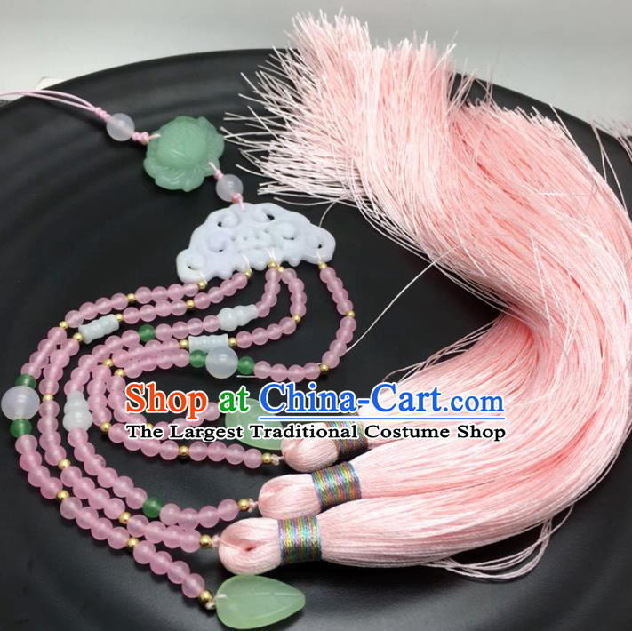 Chinese Traditional Hanfu Court Pink Tassel Breastpin Accessories Ancient Qing Dynasty Imperial Consort Brooch Pendant for Women