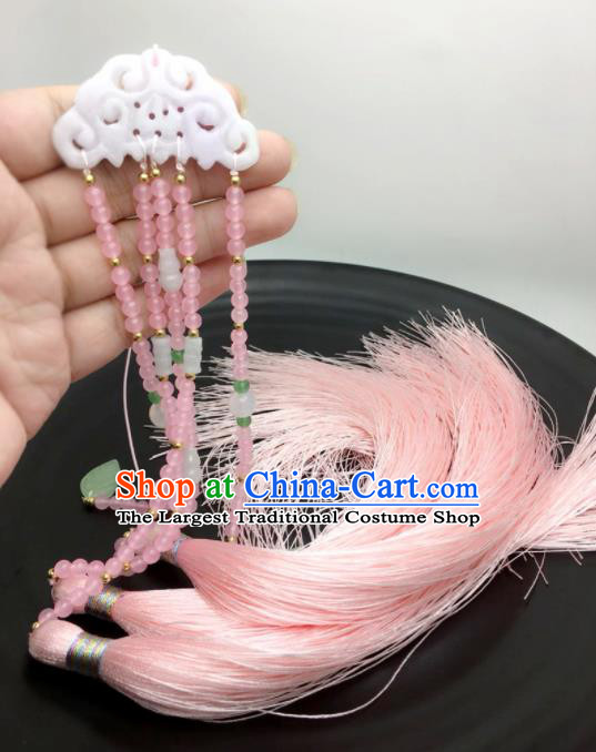 Chinese Traditional Hanfu Court Pink Tassel Breastpin Accessories Ancient Qing Dynasty Imperial Consort Brooch Pendant for Women