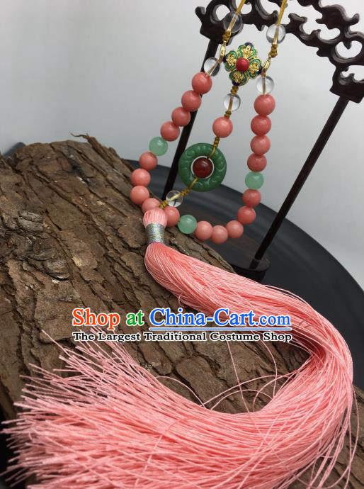 Chinese Traditional Hanfu Court Pink Beads Breastpin Accessories Ancient Qing Dynasty Imperial Consort Brooch Pendant for Women