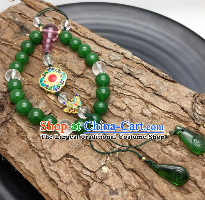Chinese Traditional Hanfu Court Jadeite Beads Breastpin Accessories Ancient Qing Dynasty Imperial Consort Brooch Pendant for Women