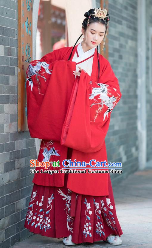 Traditional Chinese Ancient Ming Dynasty Court Princess Wedding Replica Costumes Red Hanfu Dress for Women