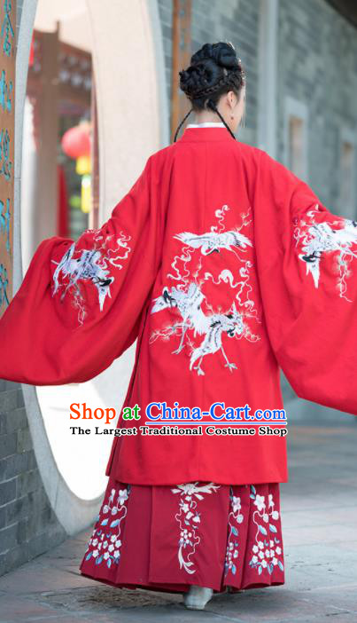 Traditional Chinese Ancient Ming Dynasty Court Princess Wedding Replica Costumes Red Hanfu Dress for Women