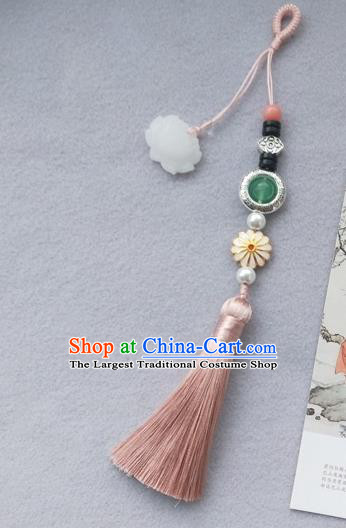 Chinese Traditional Hanfu Pink Tassel Lotus Brooch Pendant Ancient Cheongsam Breastpin Accessories for Women
