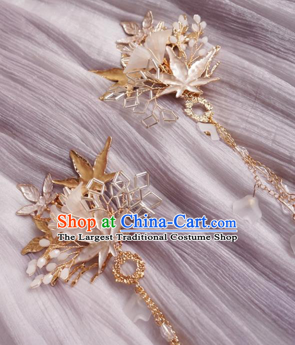 Chinese Ancient Ming Dynasty Princess Maple Leaf Hair Claw Hairpins Traditional Hanfu Court Hair Accessories for Women