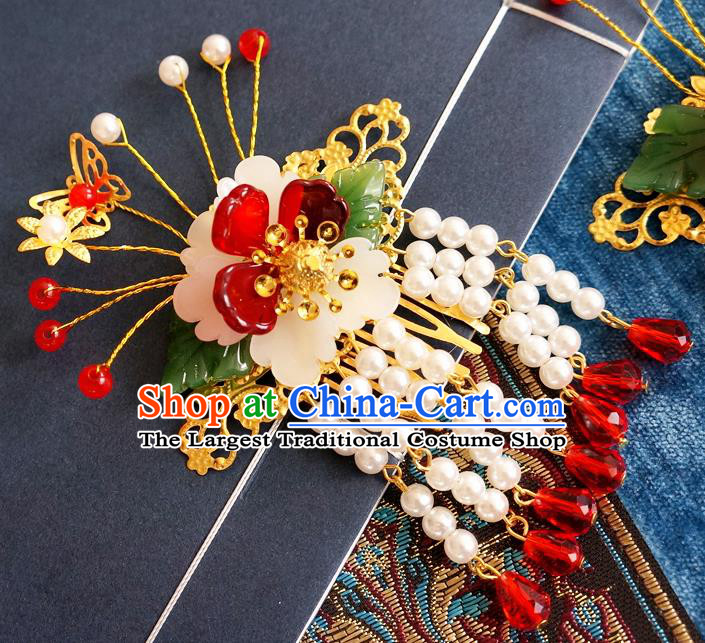 Chinese Ancient Ming Dynasty Princess Beads Tassel Hair Claws Hairpins Traditional Hanfu Court Hair Accessories for Women