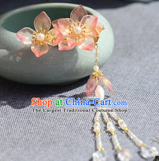Chinese Ancient Ming Dynasty Princess Pink Lotus Tassel Hair Claws Hairpins Traditional Hanfu Court Hair Accessories for Women