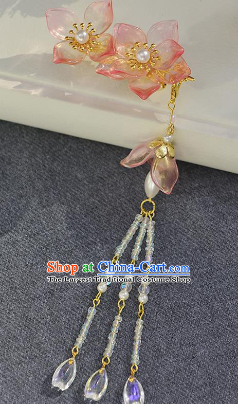 Chinese Ancient Ming Dynasty Princess Pink Lotus Tassel Hair Claws Hairpins Traditional Hanfu Court Hair Accessories for Women
