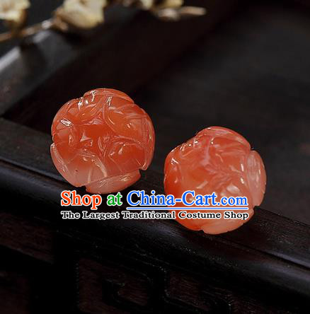 Chinese Traditional Hanfu Court Red Jade Lotus Ear Accessories Ancient Qing Dynasty Princess Earrings for Women