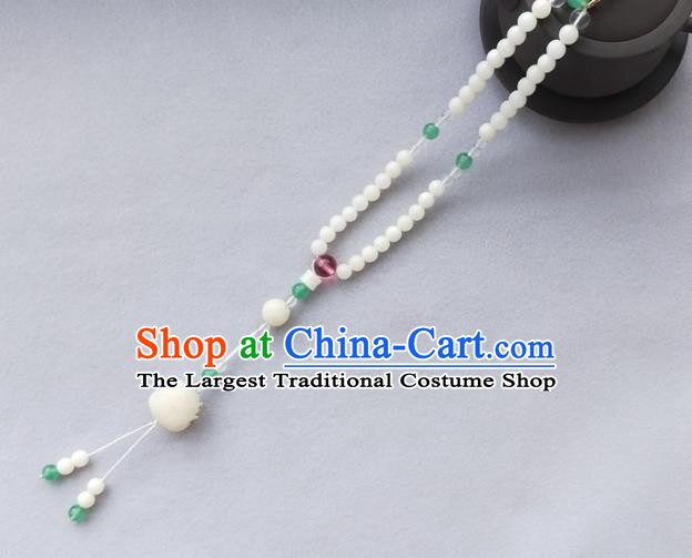 Chinese Traditional Hanfu White Beads Brooch Pendant Ancient Cheongsam Breastpin Accessories for Women