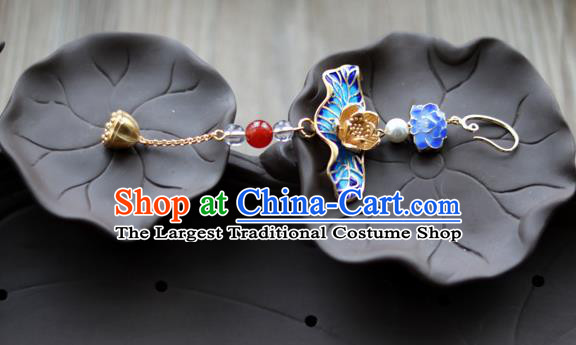 Chinese Traditional Hanfu Blueing Lotus Brooch Pendant Ancient Cheongsam Breastpin Accessories for Women