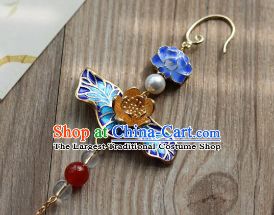 Chinese Traditional Hanfu Blueing Lotus Brooch Pendant Ancient Cheongsam Breastpin Accessories for Women