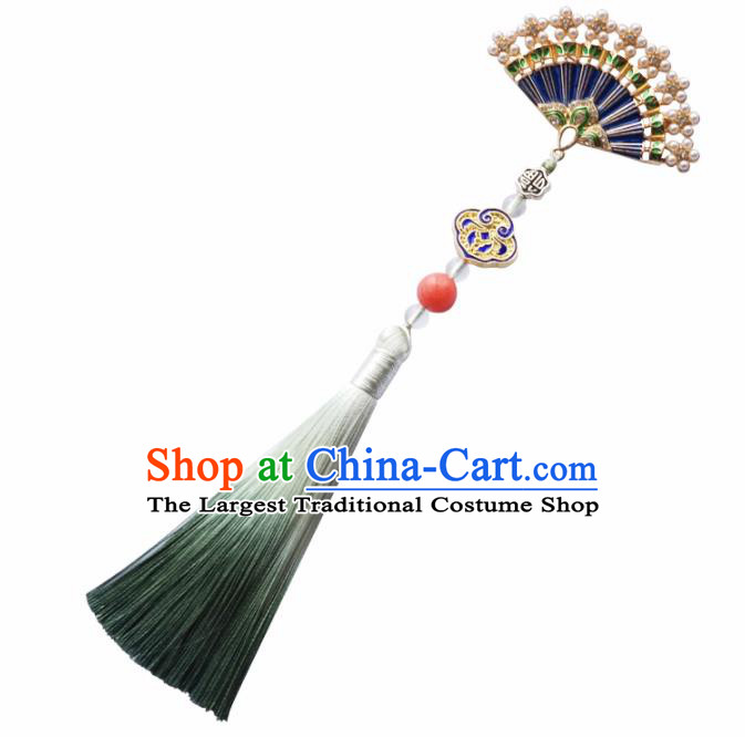 Chinese Traditional Hanfu Fan Tassel Brooch Pendant Ancient Cheongsam Breastpin Accessories for Women